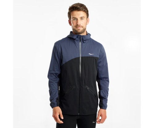 Tenis Saucony Drizzle Jacket Hombre Chaquetas Ropa Mood Indigo / Negras México MX-650-HA